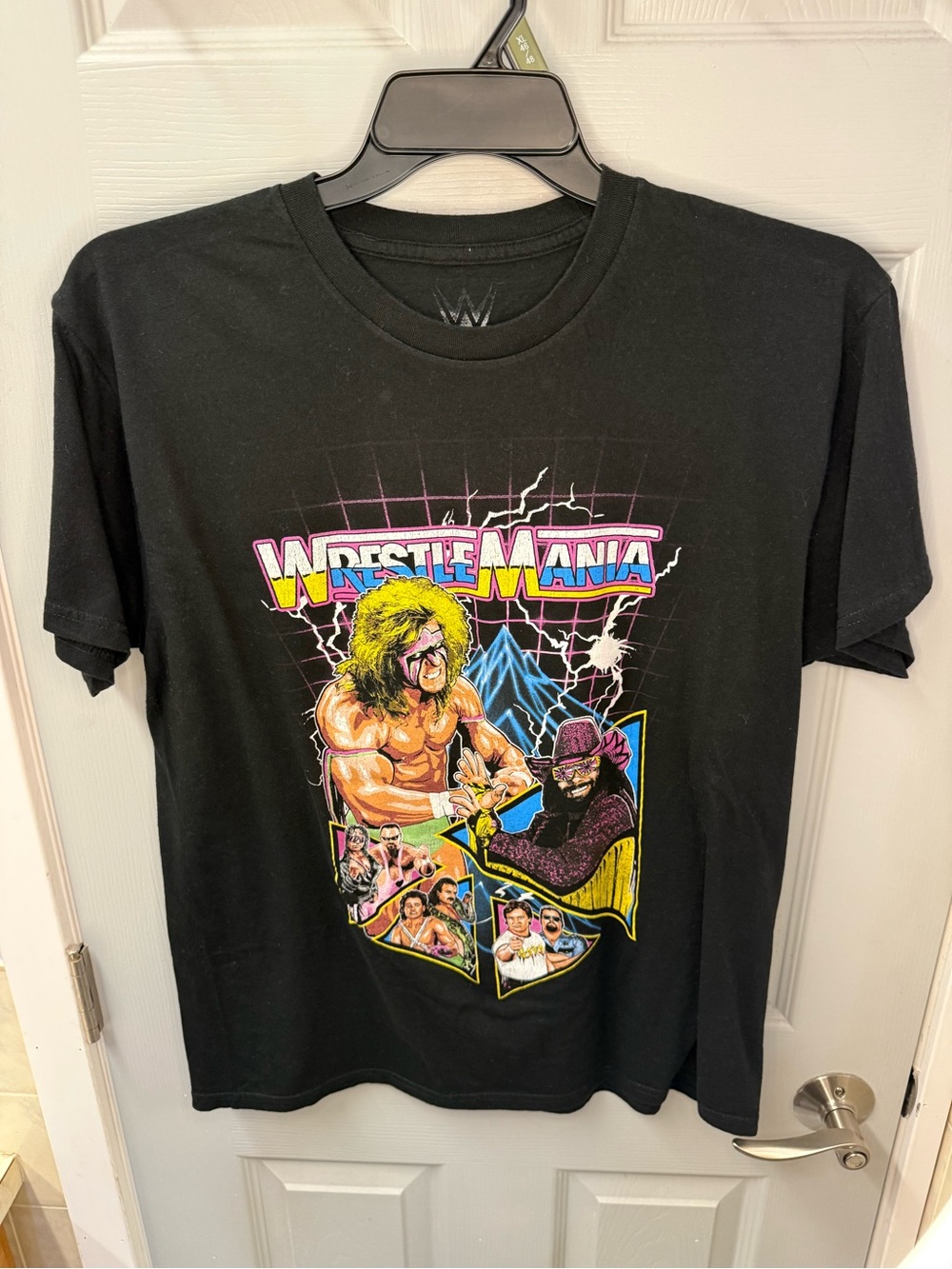 WWE Black WrestleMania Graphic Tee with Neon Artwork